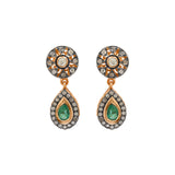 Natural Emerald Gemstone and Polki Diamond 925 Sterling Silver Designer Drop Earring
