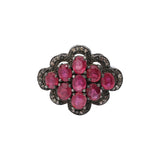 Natural Ruby Gemstone and Diamond 925 Sterling Silver Black Rhodium Ring