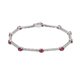Beautiful Natural Ruby Gemstone and Precious Diamond Bracelet In 18K White Gold