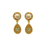 Natural Emerald Gemstone and Polki Diamond 925 Sterling Silver Designer Drop Earring