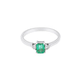 Precious Emerald Rectangle Cut Gemstone and Diamond 18k Yellow Gold Chakra Healing Ring For Her