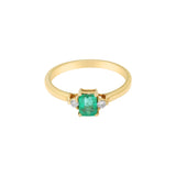 Precious Emerald Rectangle Cut Gemstone and Diamond 18k Yellow Gold Chakra Healing Ring For Her