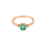 Precious Emerald Rectangle Cut Gemstone and Diamond 18k Yellow Gold Chakra Healing Ring For Her