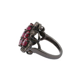 Natural Ruby Gemstone and Diamond 925 Sterling Silver Black Rhodium Ring