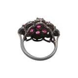 Natural Ruby Gemstone and Diamond 925 Sterling Silver Black Rhodium Ring