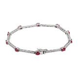 Beautiful Natural Ruby Gemstone and Precious Diamond Bracelet In 18K White Gold