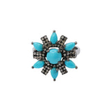 Flower Natural Turquoise Gemstone and Diamond 925 Sterling Silver Ring