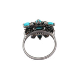 Flower Natural Turquoise Gemstone and Diamond 925 Sterling Silver Ring