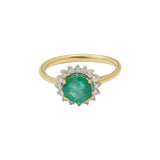 Natural Round Cut Emerald Gemstone and Diamond 14k Yellow Gold Ring For Womens