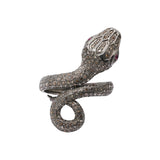 Snake Design Precious Ruby Gemstone and Diamond 925 Sterling Silver Black Rhodium Ring