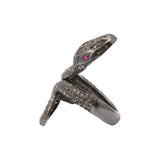 Snake Design Precious Ruby Gemstone and Diamond 925 Sterling Silver Black Rhodium Ring