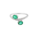Bypass Natural Oval Emerald Oval Cut Gemstone and Diamond 18k Yellow Gold Ring For Womens