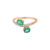 Bypass Natural Oval Emerald Oval Cut Gemstone and Diamond 18k Yellow Gold Ring For Womens