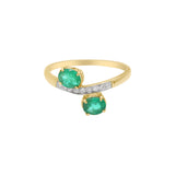 Bypass Natural Oval Emerald Oval Cut Gemstone and Diamond 18k Yellow Gold Ring For Womens