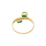Bypass Natural Oval Emerald Oval Cut Gemstone and Diamond 18k Yellow Gold Ring For Womens