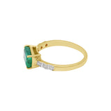 Handmade Natural Emerald Rectangle Cut Gemstone & Diamond Rings In 18k Yellow Gold