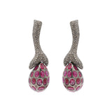 Natural Ruby Gemstone and Diamond 925 Sterling Silver Drop Earring
