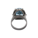 Natural Blue Topaz Gemstone and Diamond 925 Sterling Silver Black Rhodium Ring