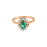 Natural Oval Cut Emerald Gemstone and Diamond 18k Yellow Gold Antique Ring For Womens
