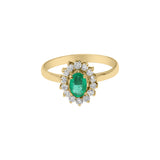 Natural Oval Cut Emerald Gemstone and Diamond 18k Yellow Gold Antique Ring For Womens