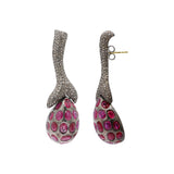 Natural Ruby Gemstone and Diamond 925 Sterling Silver Drop Earring