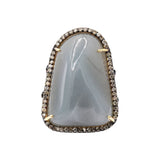 Natural Chalcedony and Diamond 925 Sterling Silver Gold Plated Ring