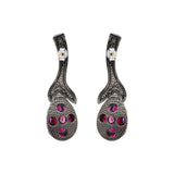 Natural Ruby Gemstone and Diamond 925 Sterling Silver Drop Earring