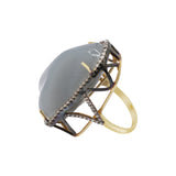 Natural Chalcedony and Diamond 925 Sterling Silver Gold Plated Ring