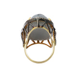 Natural Chalcedony and Diamond 925 Sterling Silver Gold Plated Ring