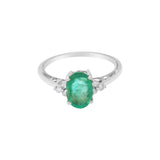 Handmade Natural Oval Cut Emerald Gemstone and Diamond Ring In 14k Yellow Gold