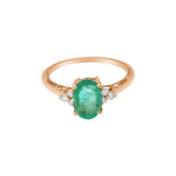 Handmade Natural Oval Cut Emerald Gemstone and Diamond Ring In 14k Yellow Gold