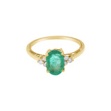 Handmade Natural Oval Cut Emerald Gemstone and Diamond Ring In 14k Yellow Gold