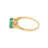 Handmade Natural Oval Cut Emerald Gemstone and Diamond Ring In 14k Yellow Gold