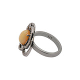 Natural Opal, Sapphire Gemstone and Diamond 925 Sterling Silver Black Rhodium Ring