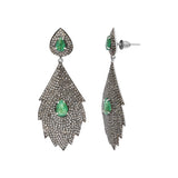 Natural Emerald Gemstone and Diamond 925 Sterling Silver Drop Leaf Shaped Earring