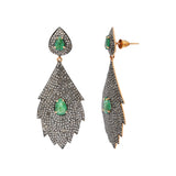 Natural Emerald Gemstone and Diamond 925 Sterling Silver Drop Leaf Shaped Earring