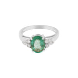 Antique Natural Emerald Oval Cut Gemstone and Diamond 14k Yellow Gold Ring For Her