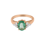 Antique Natural Emerald Oval Cut Gemstone and Diamond 14k Yellow Gold Ring For Her