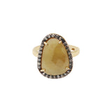 Natural Yellow Sapphire Gemstone and Diamond 925 Sterling Silver Gold Plated Ring