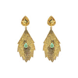 Natural Emerald Gemstone and Diamond 925 Sterling Silver Drop Leaf Shaped Earring