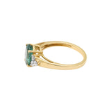 Antique Natural Emerald Oval Cut Gemstone and Diamond 14k Yellow Gold Ring For Her