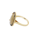 Natural Yellow Sapphire Gemstone and Diamond 925 Sterling Silver Gold Plated Ring