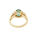 Antique Natural Emerald Oval Cut Gemstone and Diamond 14k Yellow Gold Ring For Her