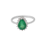 Natural Pear Cut Emerald Gemstone and Diamond 14k Yellow Gold Healing Ring For Women
