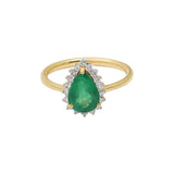 Natural Pear Cut Emerald Gemstone and Diamond 14k Yellow Gold Healing Ring For Women