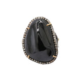 Natural Black Onyx and Diamond 925 Sterling Silver Gold Plated Ring