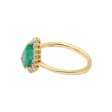 Natural Pear Cut Emerald Gemstone and Diamond 14k Yellow Gold Healing Ring For Women