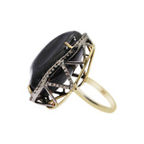 Natural Black Onyx and Diamond 925 Sterling Silver Gold Plated Ring