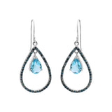 Natural Blue Topaz Gemstone and Blue Diamond 925 Sterling Silver Gold Plated Trendy Earring