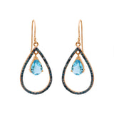 Natural Blue Topaz Gemstone and Blue Diamond 925 Sterling Silver Gold Plated Trendy Earring